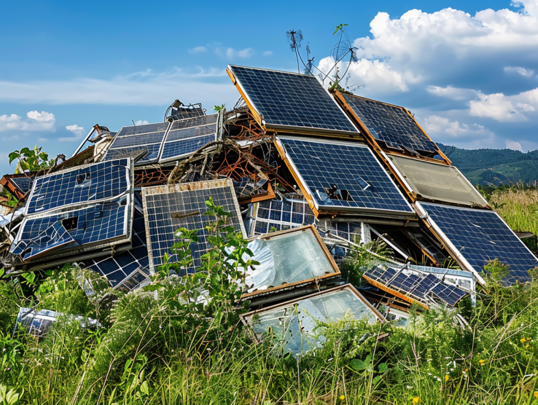 Panneaux photovoltaïques abandonnés dans un champ