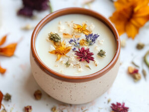 Bougie décorée avec des fleurs sèchées