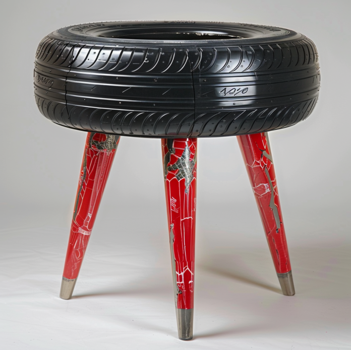 Pneu Table avec pieds chromés et peinture rouge