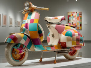 Vespa colorée exposée